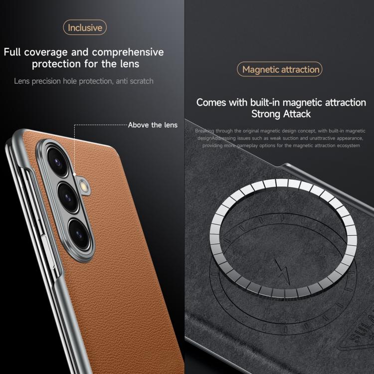 For Samsung Galaxy Z Fold7 5G SULADA Frameless Top Layer Cowhide Leather PC Phone Case(Brown) - free shipping - PMC TechLife - Order now!