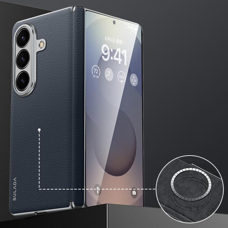 For Samsung Galaxy Z Fold7 5G SULADA Frameless Top Layer Cowhide Leather PC Phone Case(Blue) - free shipping - PMC TechLife - Order now!