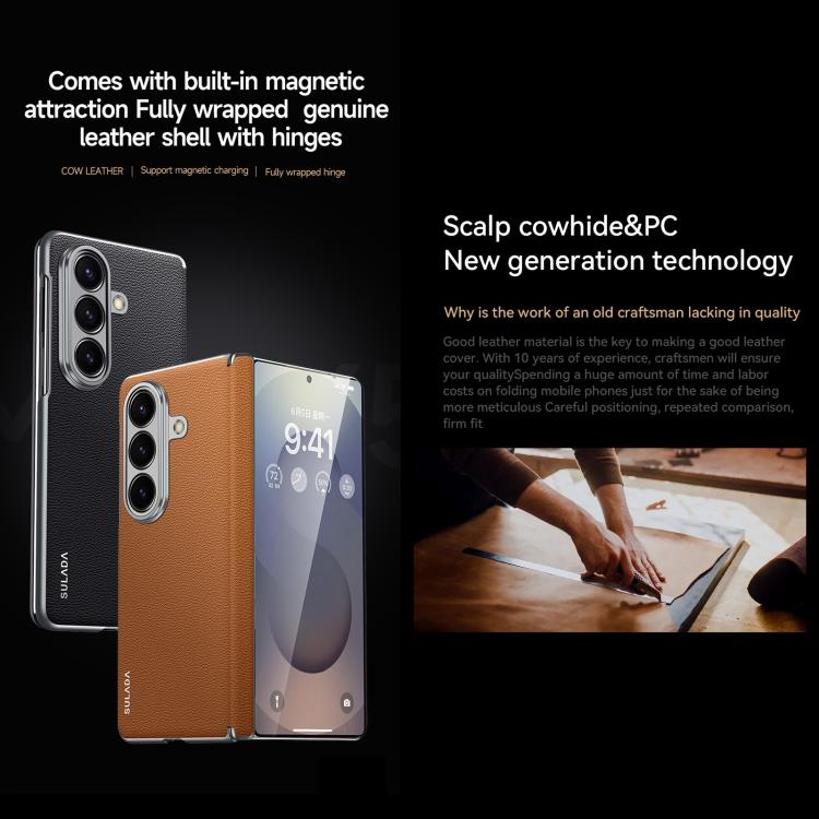 For Samsung Galaxy Z Fold7 5G SULADA Frameless Top Layer Cowhide Leather PC Phone Case(Blue) - free shipping - PMC TechLife - Order now!