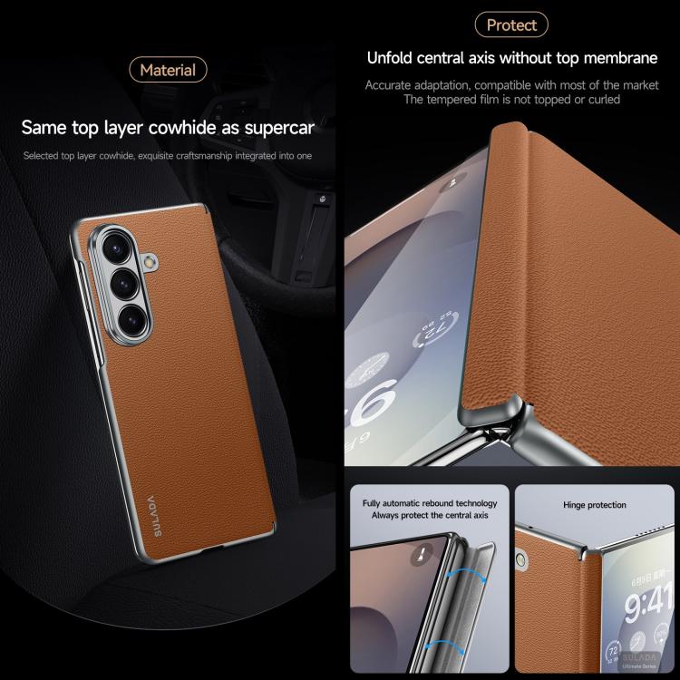 For Samsung Galaxy Z Fold7 5G SULADA Frameless Top Layer Cowhide Leather PC Phone Case(Black) - free shipping - PMC TechLife - Order now!