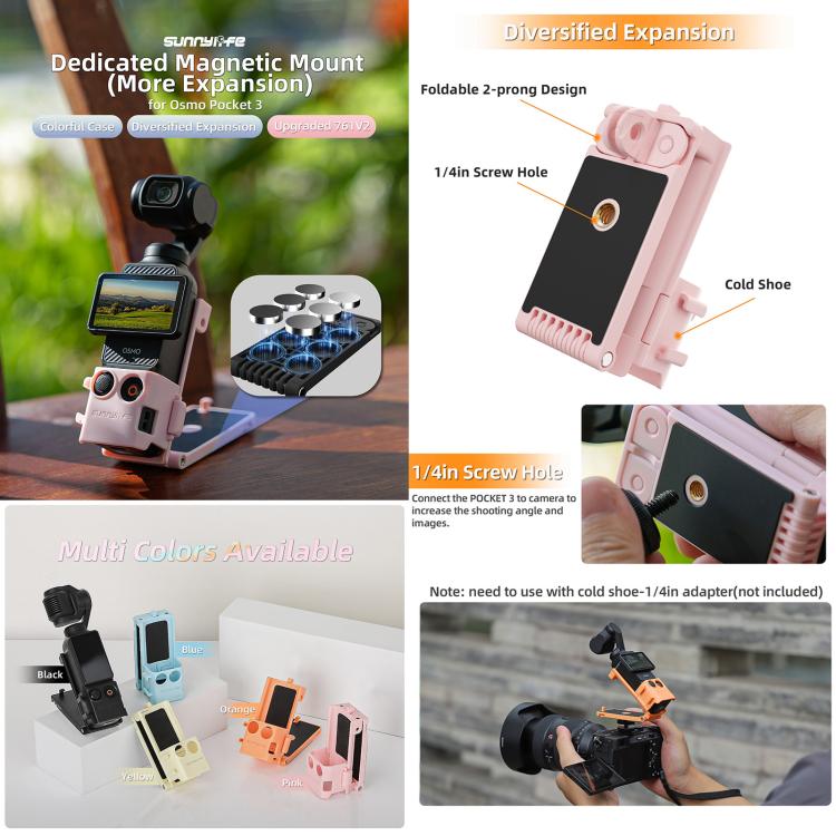 For DJI OSMO Pocket 3 Sunnylife Magnetic Mount 1/4 Adapter Cold Shoe Tabletop Base Bracket Angles Adjustable Multi Expansion Mount(Pink) - free shipping - PMC TechLife - Order now!