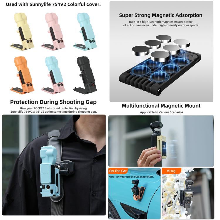 For DJI OSMO Pocket 3 Sunnylife Magnetic Mount 1/4 Adapter Cold Shoe Tabletop Base Bracket Angles Adjustable Multi Expansion Mount(Blue) - free shipping - PMC TechLife - Order now!