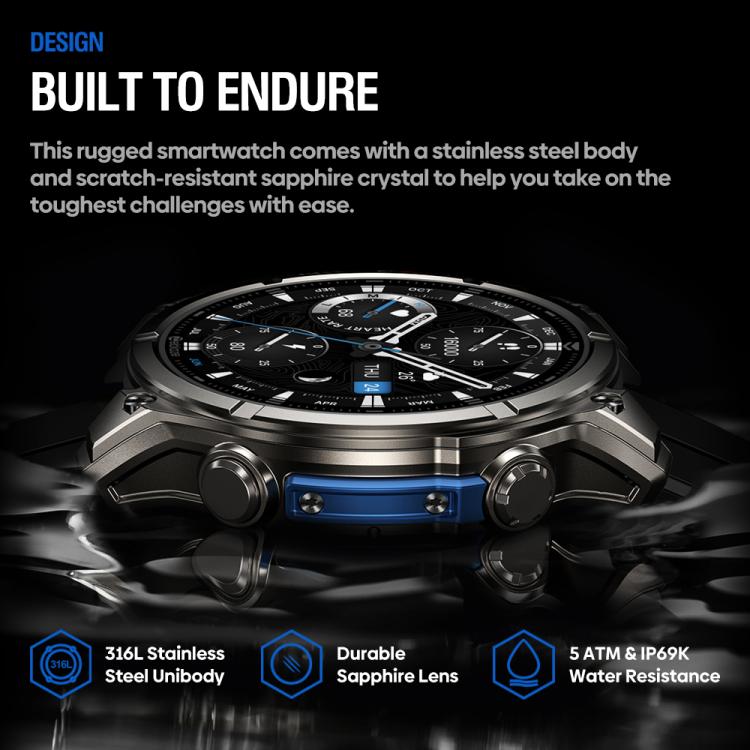 Zeblaze Vibe 8 Rugged Outdoor Smart Watch 1.43 inch Screen 5 ATM & IP69K Built-in Flashlight(Grey) - free shipping - PMC TechLife - Order now!