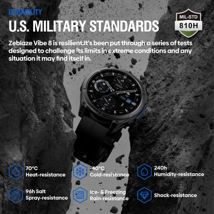 Zeblaze Vibe 8 Rugged Outdoor Smart Watch 1.43 inch Screen 5 ATM & IP69K Built-in Flashlight(Grey) - free shipping - PMC TechLife - Order now!