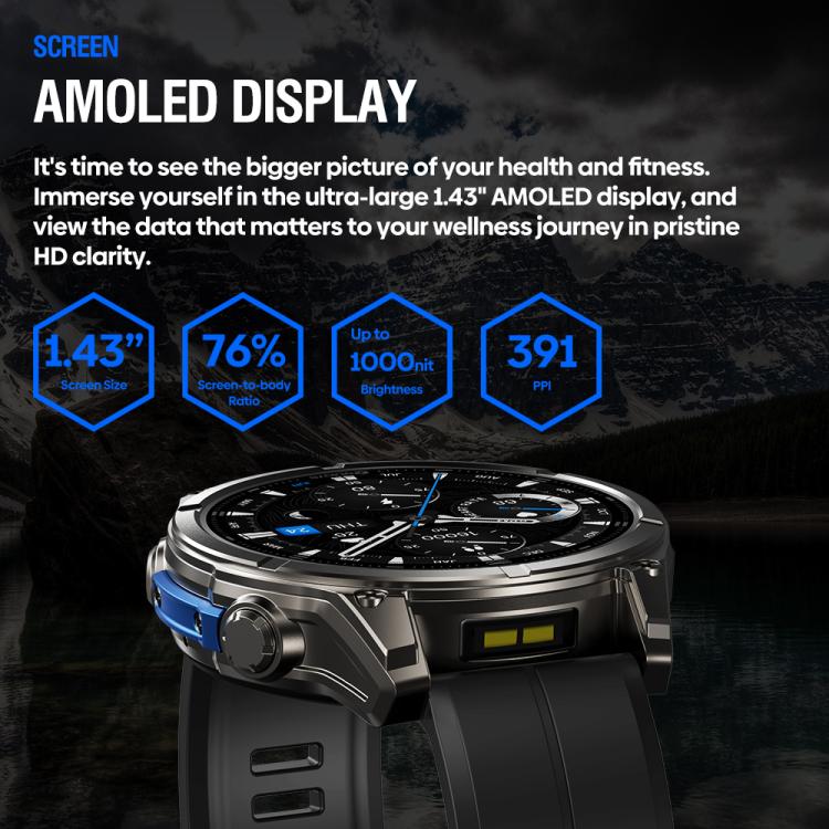 Zeblaze Vibe 8 Rugged Outdoor Smart Watch 1.43 inch Screen 5 ATM & IP69K Built-in Flashlight(Grey) - free shipping - PMC TechLife - Order now!