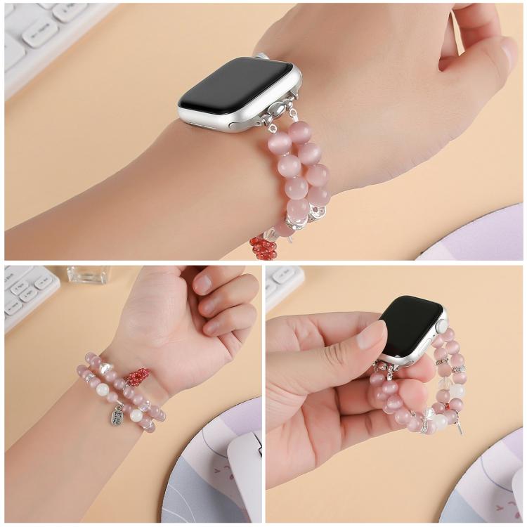 For Apple Watch 46mm / 49mm / 45mm / 44mm Cat Eyes Stone Beads Bracelet Watch Band(Grape Purple) - free shipping - PMC TechLife - Order now!