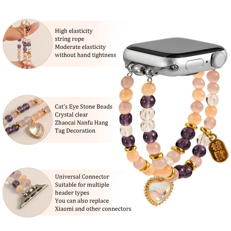 For Apple Watch 42mm / 41mm / 40mm / 38mm Cat Eyes Stone Beads Bracelet Watch Band(Heart Yellow) - free shipping - PMC TechLife - Order now!