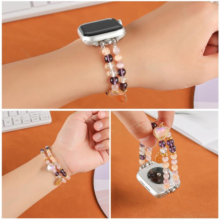 For Apple Watch 42mm / 41mm / 40mm / 38mm Cat Eyes Stone Beads Bracelet Watch Band(Heart Yellow) - free shipping - PMC TechLife - Order now!