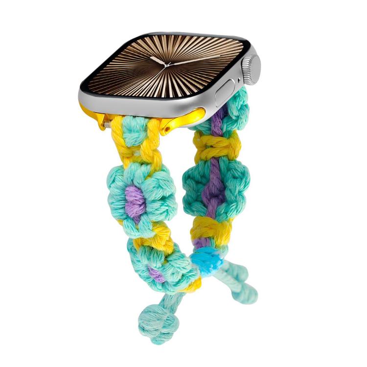For Apple Watch 42mm / 41mm / 40mm / 38mm Hemp Rope Woven Flowers Drawstring Watch Band(Teal Green) - free shipping - PMC TechLife - Order now!