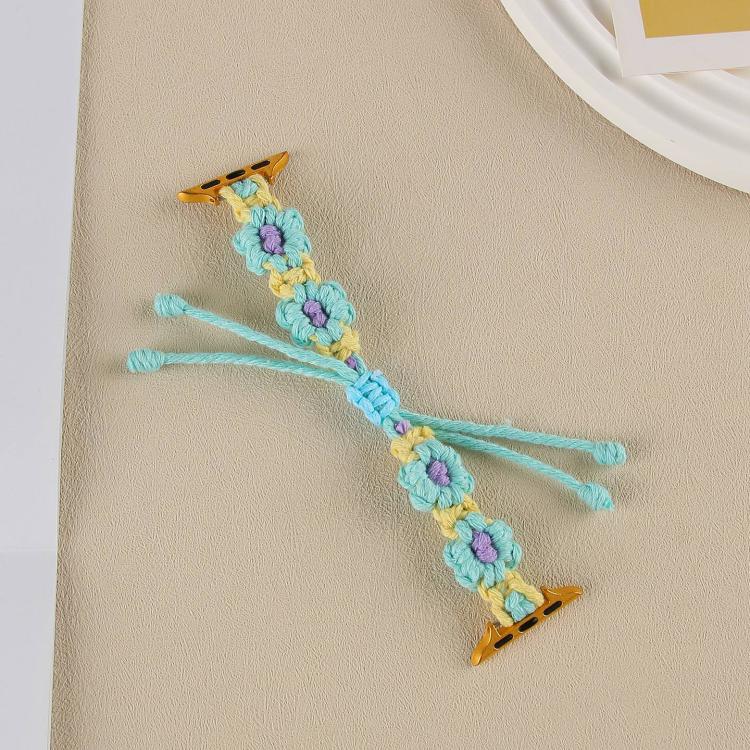 For Apple Watch 42mm / 41mm / 40mm / 38mm Hemp Rope Woven Flowers Drawstring Watch Band(Teal Green) - free shipping - PMC TechLife - Order now!