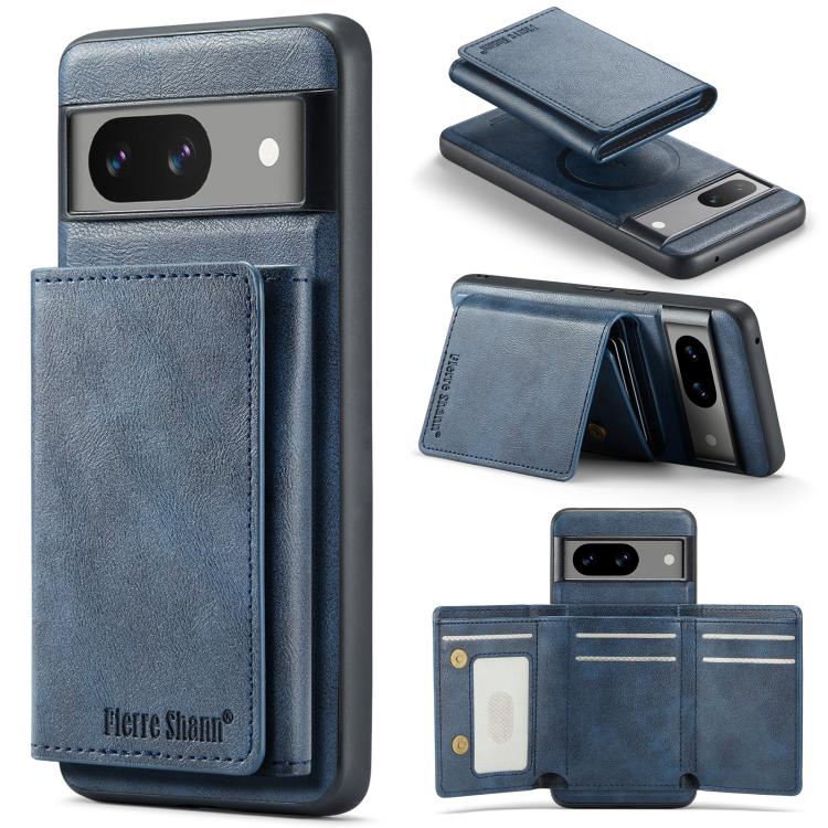 For Google Pixel 7 Fierre Shann 2 in 1 Holder RFID Card Slot Wallet MagSafe Phone Case(Blue) - free shipping - PMC TechLife - Order now!