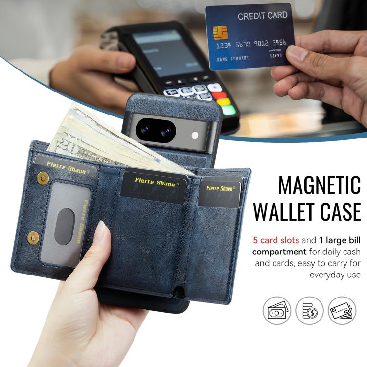 For Google Pixel 7 Fierre Shann 2 in 1 Holder RFID Card Slot Wallet MagSafe Phone Case(Blue) - free shipping - PMC TechLife - Order now!