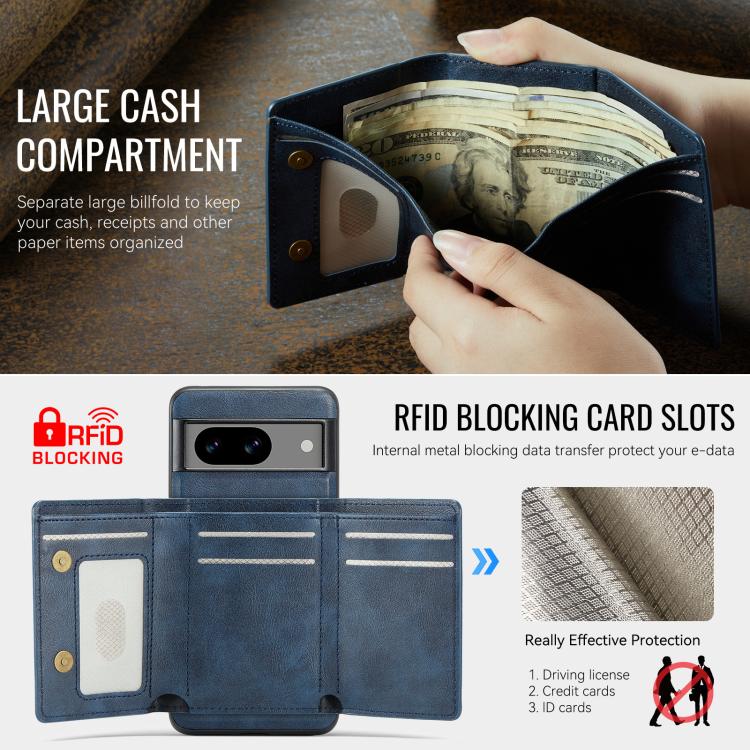 For Google Pixel 7 Fierre Shann 2 in 1 Holder RFID Card Slot Wallet MagSafe Phone Case(Blue) - free shipping - PMC TechLife - Order now!