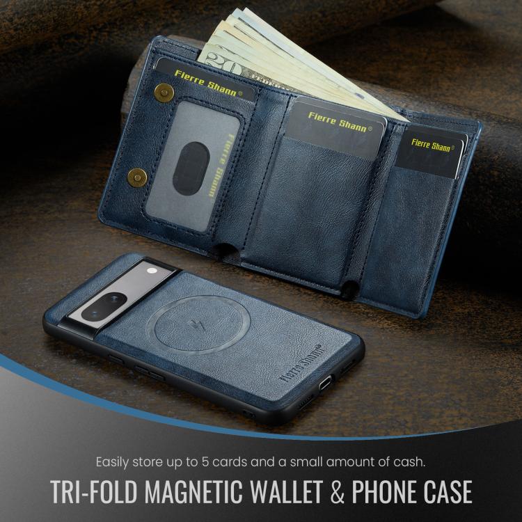 For Google Pixel 7 Fierre Shann 2 in 1 Holder RFID Card Slot Wallet MagSafe Phone Case(Blue) - free shipping - PMC TechLife - Order now!