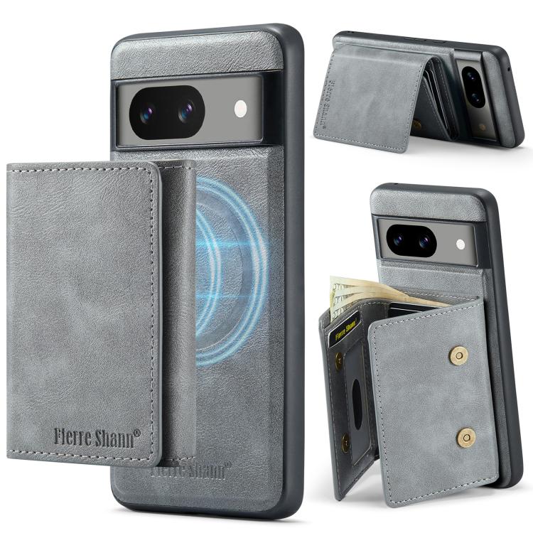 For Google Pixel 7 Fierre Shann 2 in 1 Holder RFID Card Slot Wallet MagSafe Phone Case(Grey) - free shipping - PMC TechLife - Order now!