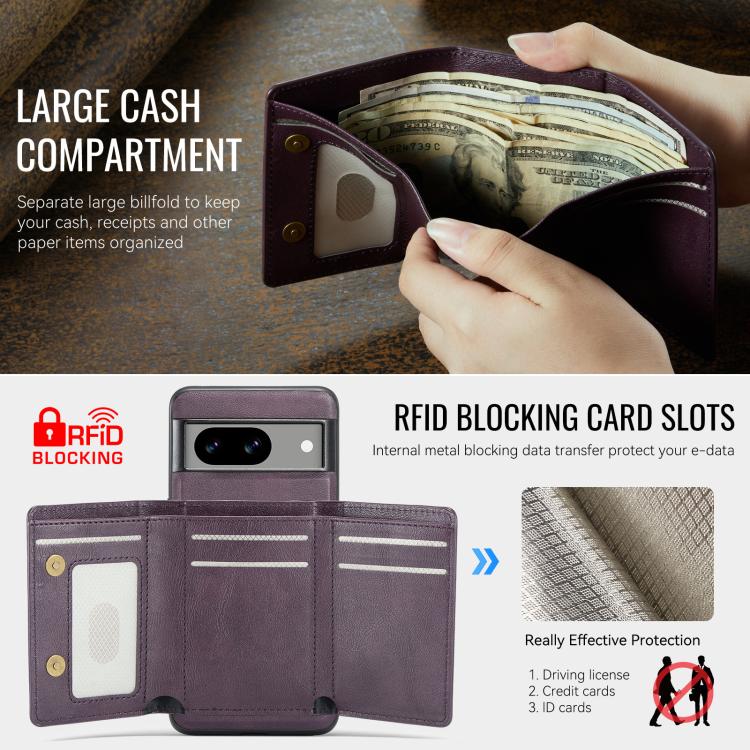 For Google Pixel 7 Fierre Shann 2 in 1 Holder RFID Card Slot Wallet MagSafe Phone Case(Purple) - free shipping - PMC TechLife - Order now!