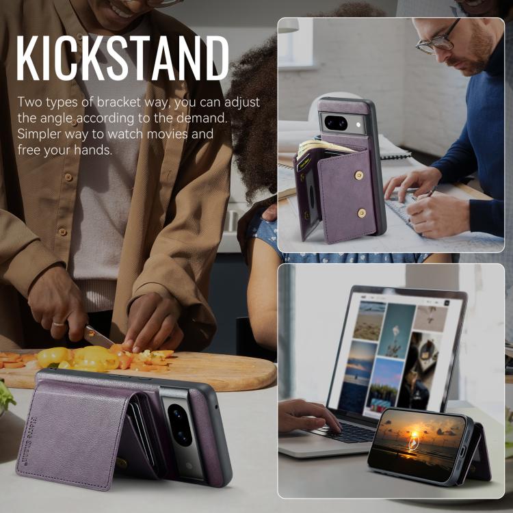 For Google Pixel 7 Fierre Shann 2 in 1 Holder RFID Card Slot Wallet MagSafe Phone Case(Purple) - free shipping - PMC TechLife - Order now!