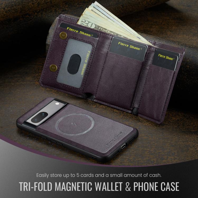 For Google Pixel 7 Fierre Shann 2 in 1 Holder RFID Card Slot Wallet MagSafe Phone Case(Purple) - free shipping - PMC TechLife - Order now!