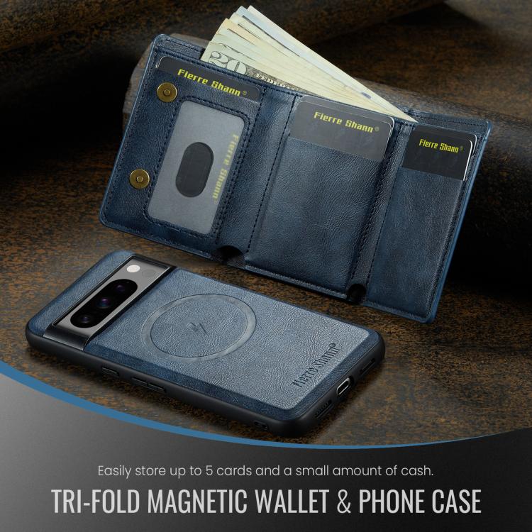 For Google Pixel 7 Pro Fierre Shann 2 in 1 Holder RFID Card Slot Wallet MagSafe Phone Case(Blue) - free shipping - PMC TechLife - Order now!