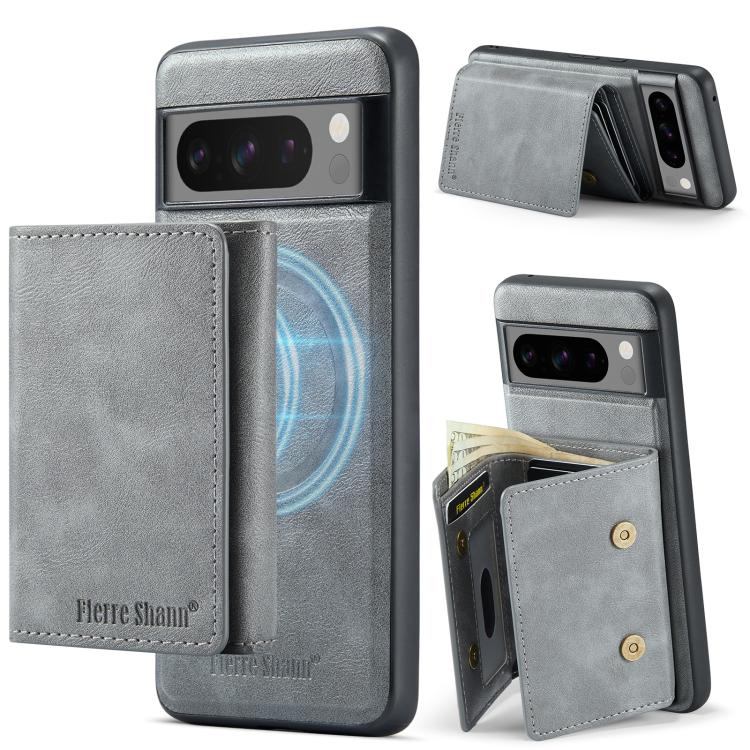 For Google Pixel 7 Pro Fierre Shann 2 in 1 Holder RFID Card Slot Wallet MagSafe Phone Case(Grey) - free shipping - PMC TechLife - Order now!