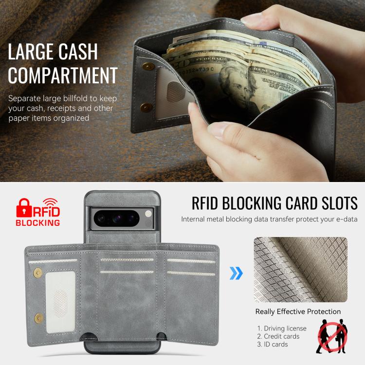 For Google Pixel 7 Pro Fierre Shann 2 in 1 Holder RFID Card Slot Wallet MagSafe Phone Case(Grey) - free shipping - PMC TechLife - Order now!