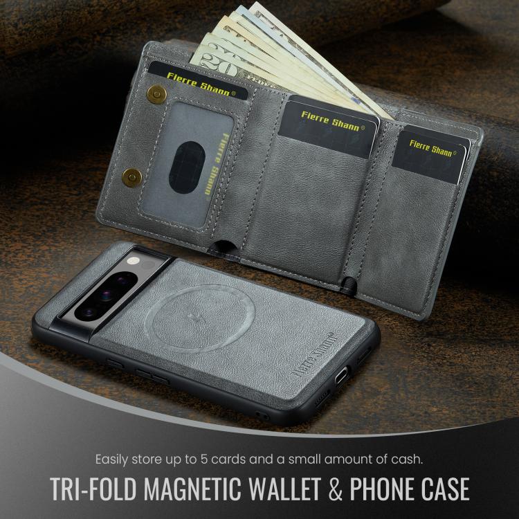 For Google Pixel 7 Pro Fierre Shann 2 in 1 Holder RFID Card Slot Wallet MagSafe Phone Case(Grey) - free shipping - PMC TechLife - Order now!