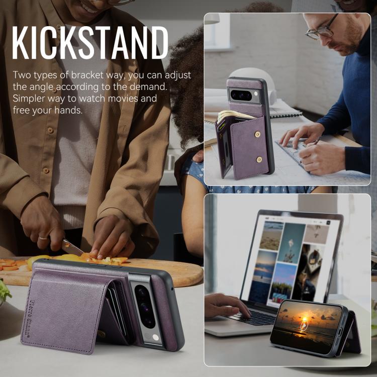 For Google Pixel 7 Pro Fierre Shann 2 in 1 Holder RFID Card Slot Wallet MagSafe Phone Case(Purple) - free shipping - PMC TechLife - Order now!