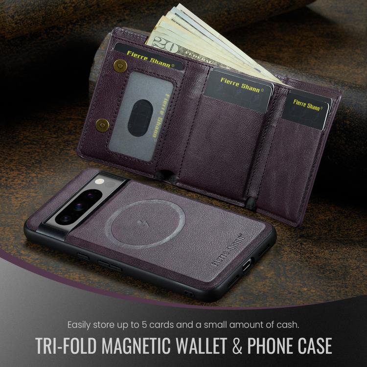 For Google Pixel 7 Pro Fierre Shann 2 in 1 Holder RFID Card Slot Wallet MagSafe Phone Case(Purple) - free shipping - PMC TechLife - Order now!