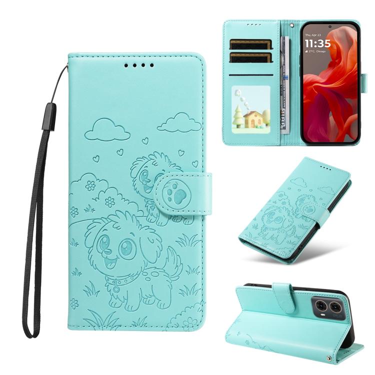 For Motorola Edge 50 Fusion 5G Embossed Heart Dog RFID Blocking Wallet Leather Phone Case(Green) - free shipping - PMC TechLife - Order now!