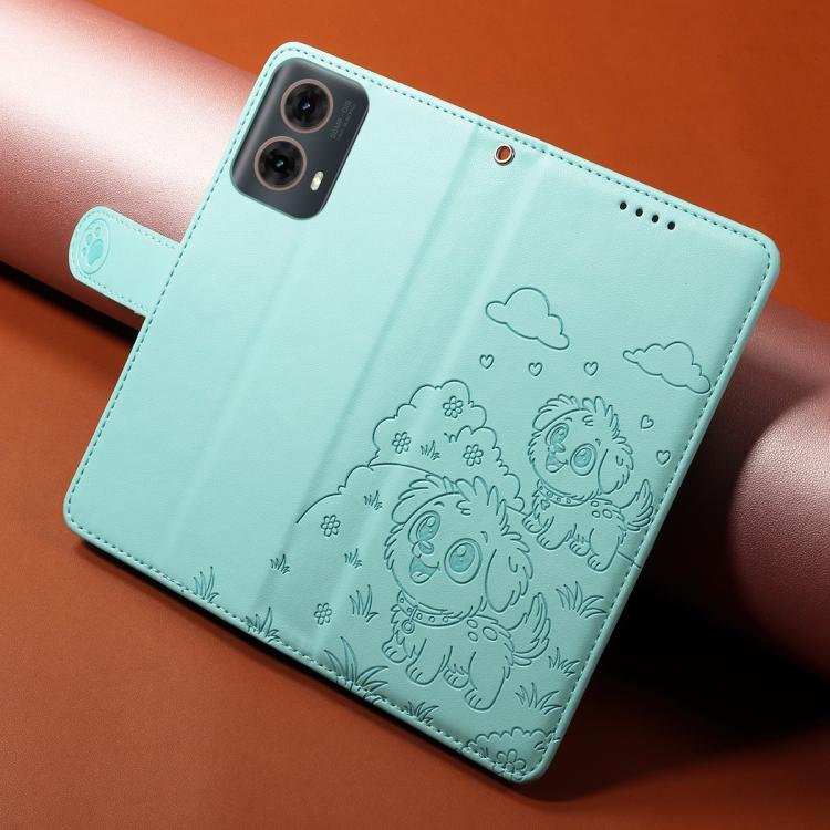 For Motorola Edge 50 Fusion 5G Embossed Heart Dog RFID Blocking Wallet Leather Phone Case(Green) - free shipping - PMC TechLife - Order now!