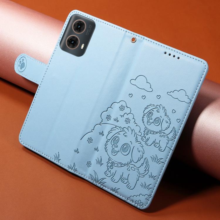 For Motorola Edge 50 Fusion 5G Embossed Heart Dog RFID Blocking Wallet Leather Phone Case(Sky Blue) - free shipping - PMC TechLife - Order now!