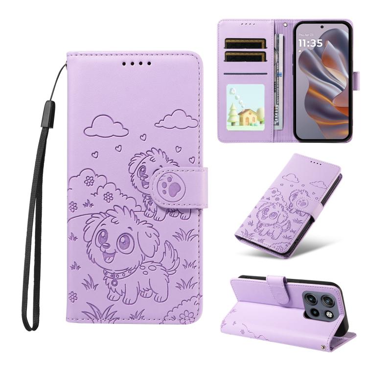 For Motorola Edge 50 Neo 5G Embossed Heart Dog RFID Blocking Wallet Leather Phone Case(Purple) - free shipping - PMC TechLife - Order now!