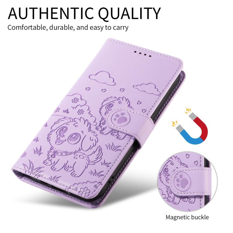 For Motorola Edge 50 Neo 5G Embossed Heart Dog RFID Blocking Wallet Leather Phone Case(Purple) - free shipping - PMC TechLife - Order now!