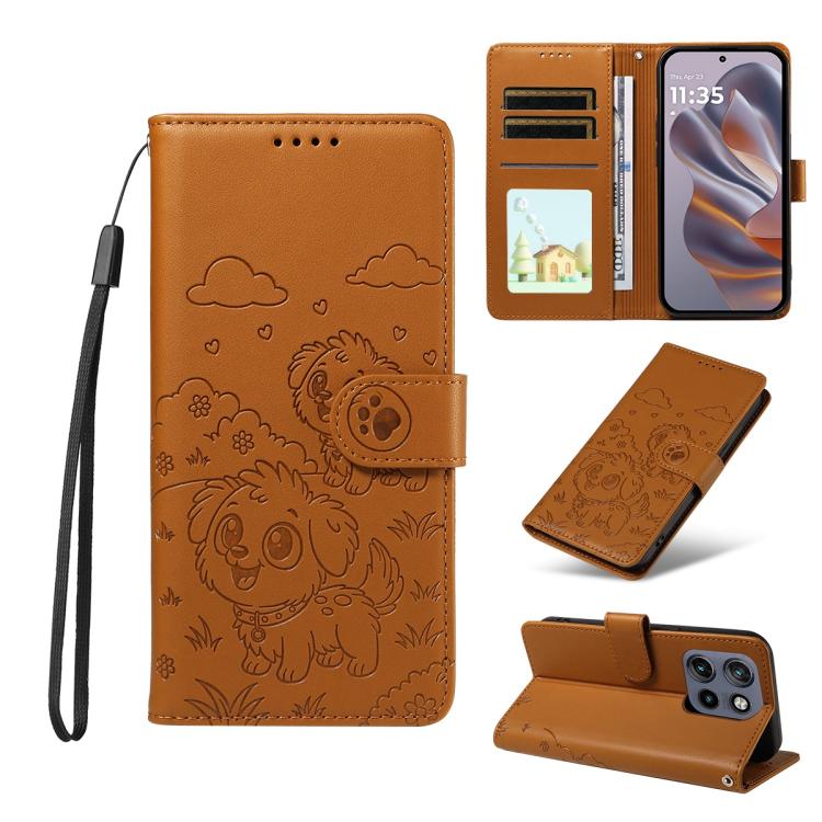 For Motorola Edge 50 Neo 5G Embossed Heart Dog RFID Blocking Wallet Leather Phone Case(Brown) - free shipping - PMC TechLife - Order now!