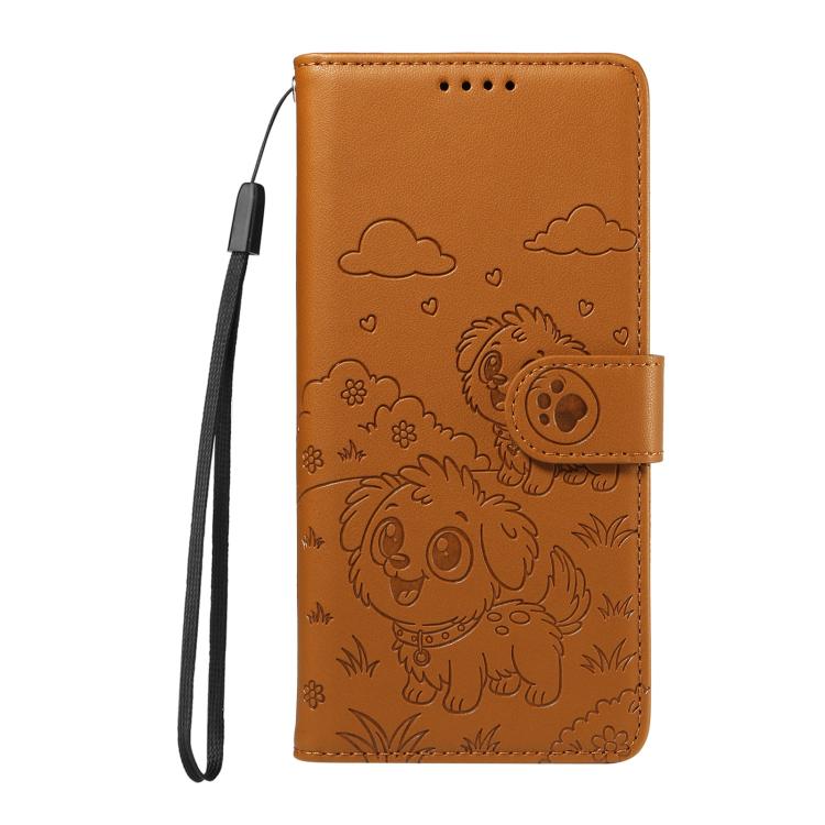 For Motorola Edge 50 Neo 5G Embossed Heart Dog RFID Blocking Wallet Leather Phone Case(Brown) - free shipping - PMC TechLife - Order now!