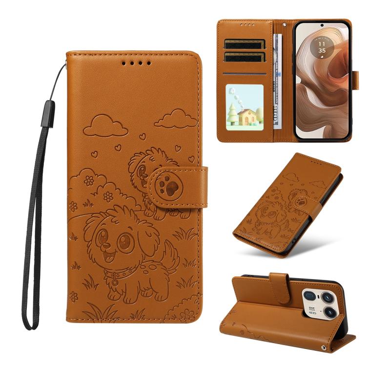 For Motorola Edge 50 Ultra 5G Embossed Heart Dog RFID Blocking Wallet Leather Phone Case(Brown) - free shipping - PMC TechLife - Order now!