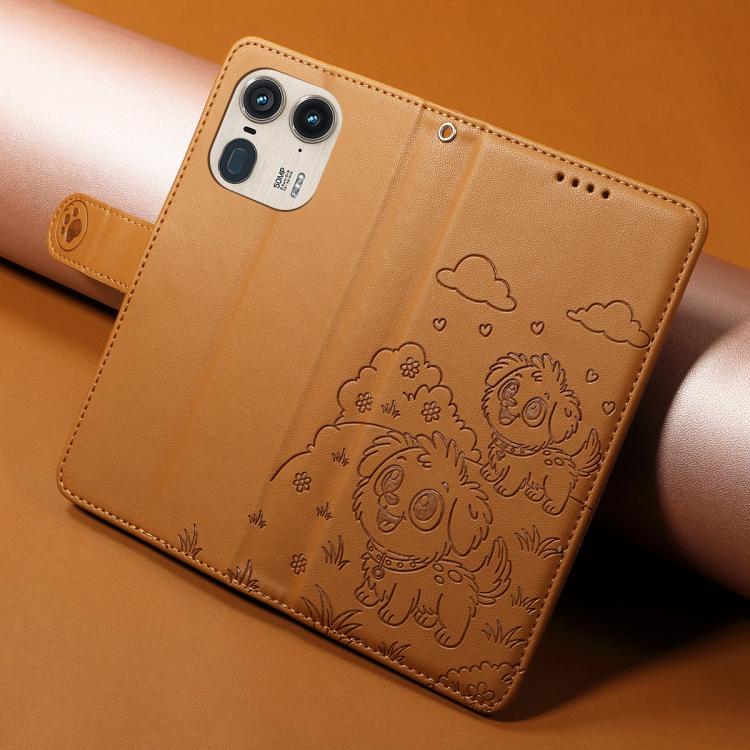 For Motorola Edge 50 Ultra 5G Embossed Heart Dog RFID Blocking Wallet Leather Phone Case(Brown) - free shipping - PMC TechLife - Order now!