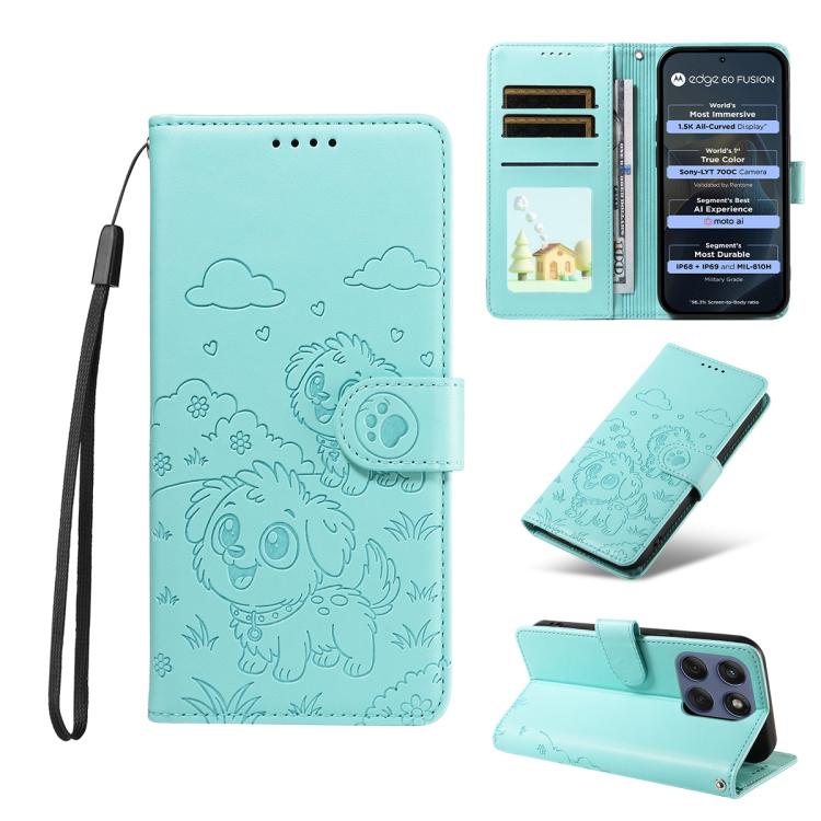 For Motorola Edge 60 Fusion 5G / 60 Pro Embossed Heart Dog RFID Blocking Wallet Leather Phone Case(Green) - free shipping - PMC TechLife - Order now!