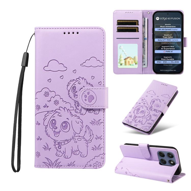 For Motorola Edge 60 Fusion 5G / 60 Pro Embossed Heart Dog RFID Blocking Wallet Leather Phone Case(Purple) - free shipping - PMC TechLife - Order now!