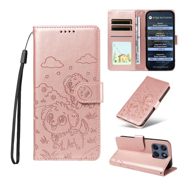 For Motorola Edge 60 Fusion 5G / 60 Pro Embossed Heart Dog RFID Blocking Wallet Leather Phone Case(Rose Gold) - free shipping - PMC TechLife - Order now!