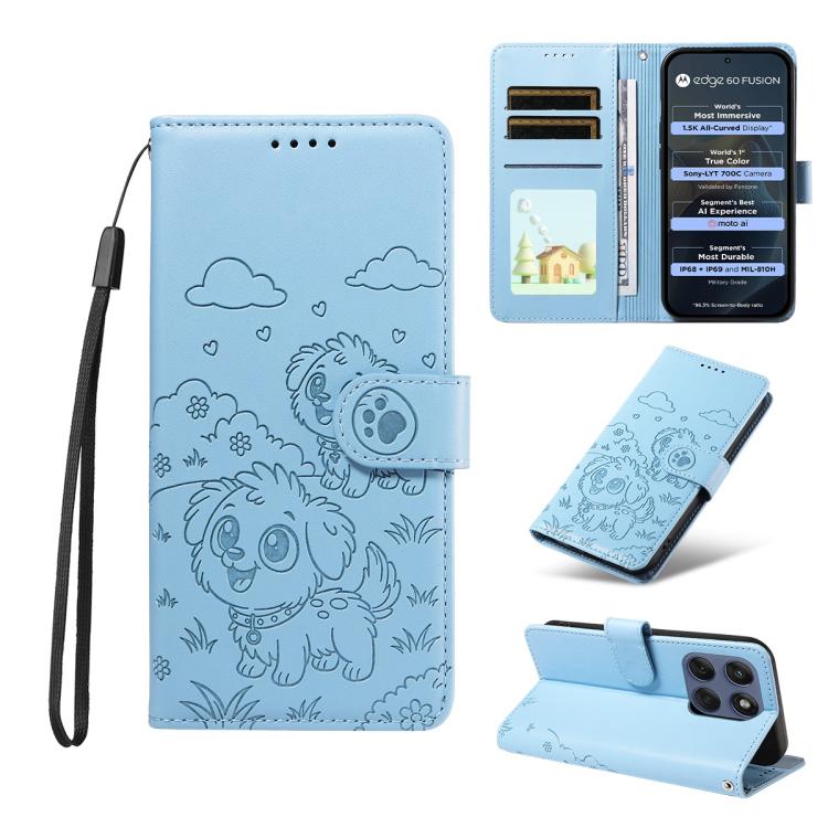 For Motorola Edge 60 Fusion 5G / 60 Pro Embossed Heart Dog RFID Blocking Wallet Leather Phone Case(Sky Blue) - free shipping - PMC TechLife - Order now!