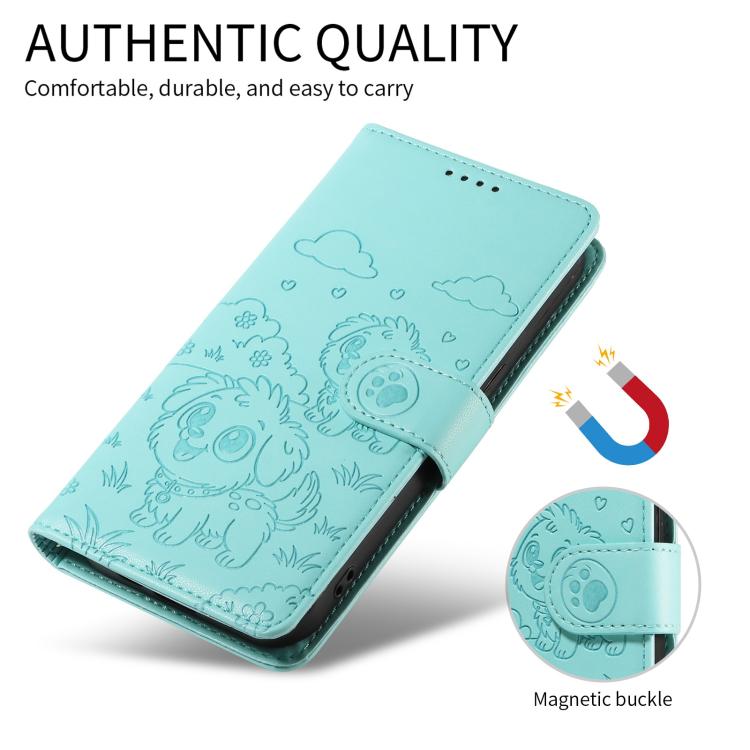 For Motorola Moto G04 / G24 / E14 Embossed Heart Dog RFID Blocking Wallet Leather Phone Case(Green) - free shipping - PMC TechLife - Order now!