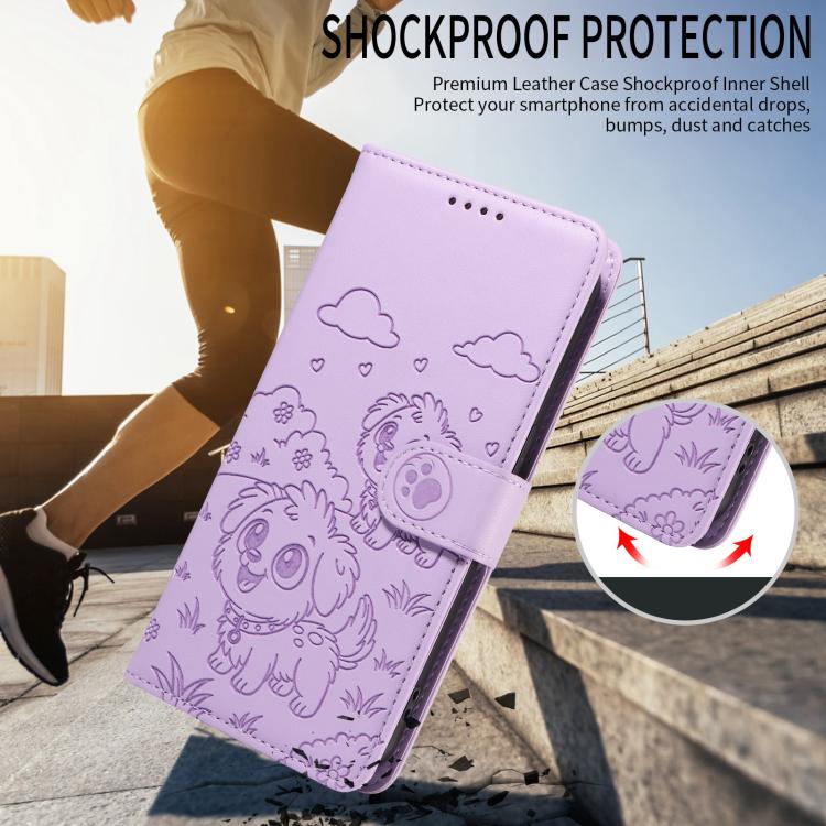 For Motorola Moto G04 / G24 / E14 Embossed Heart Dog RFID Blocking Wallet Leather Phone Case(Purple) - free shipping - PMC TechLife - Order now!