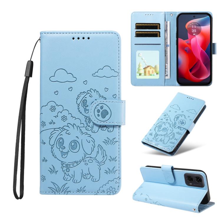 For Motorola Moto G04 / G24 / E14 Embossed Heart Dog RFID Blocking Wallet Leather Phone Case(Rose Gold) - free shipping - PMC TechLife - Order now!