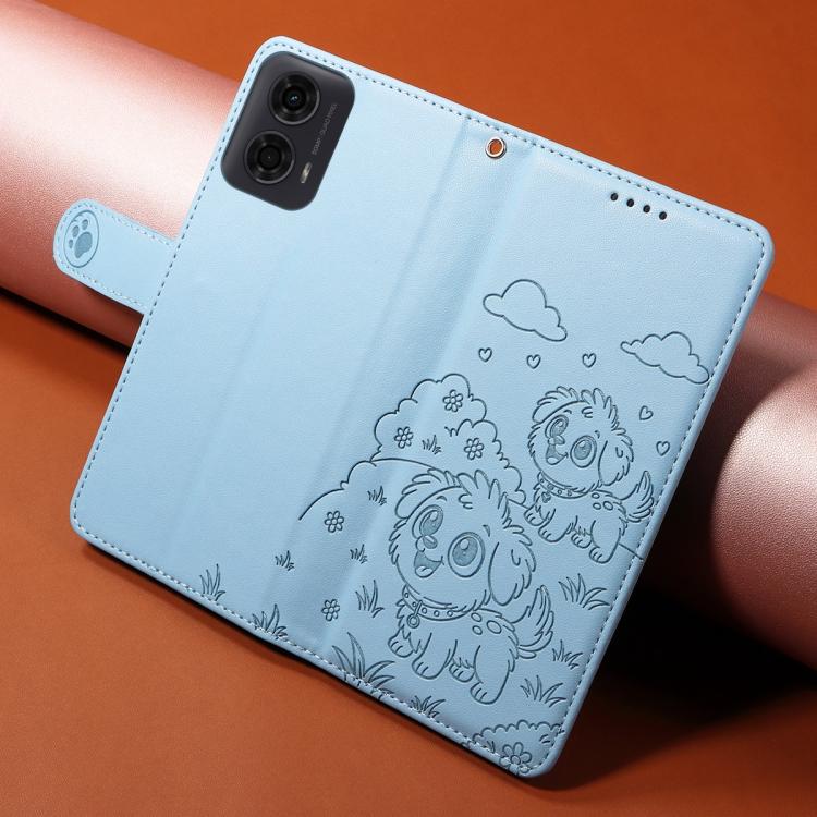 For Motorola Moto G04 / G24 / E14 Embossed Heart Dog RFID Blocking Wallet Leather Phone Case(Rose Gold) - free shipping - PMC TechLife - Order now!