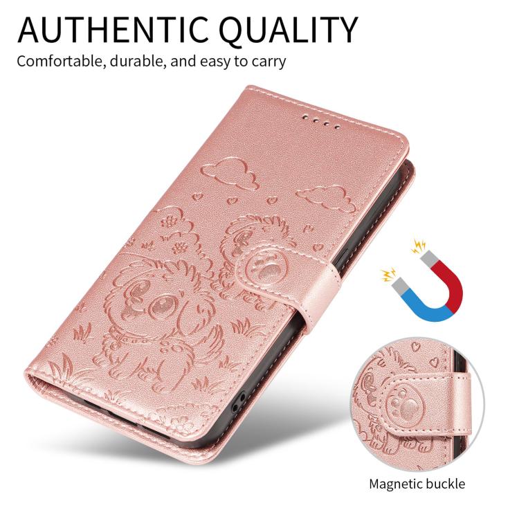 For Motorola Moto G15 / G15 Power Embossed Heart Dog RFID Blocking Wallet Leather Phone Case(Rose Gold) - free shipping - PMC TechLife - Order now!