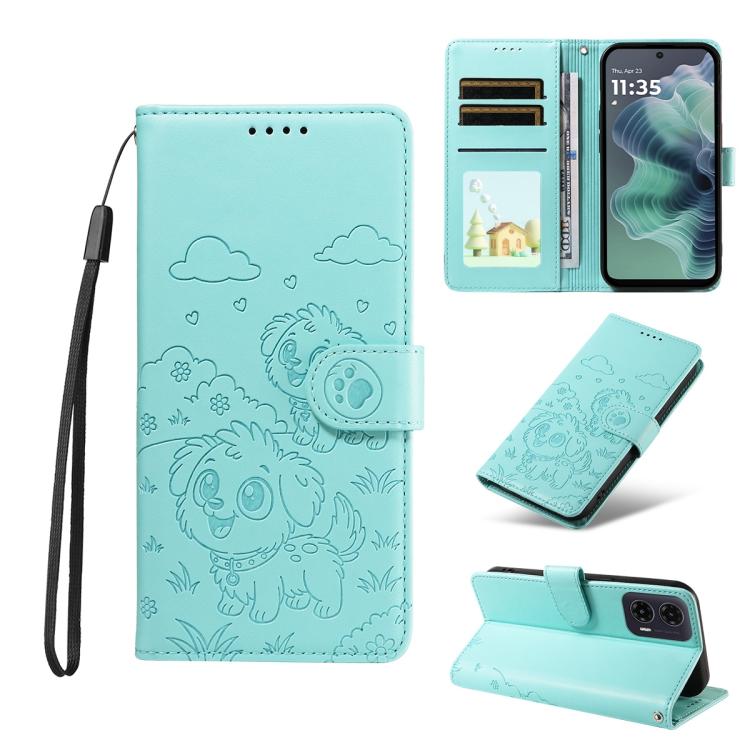 For Motorola Moto G35 5G Embossed Heart Dog RFID Blocking Wallet Leather Phone Case(Green) - free shipping - PMC TechLife - Order now!