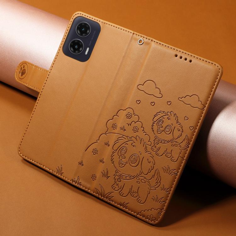 For Motorola Moto G35 5G Embossed Heart Dog RFID Blocking Wallet Leather Phone Case(Brown) - free shipping - PMC TechLife - Order now!