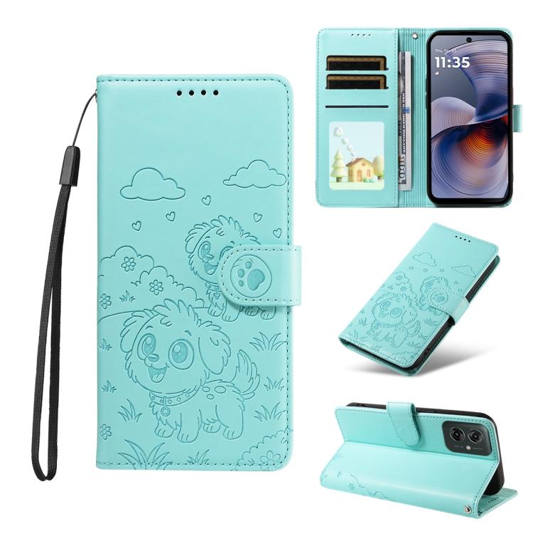 For Motorola Moto G55 5G Embossed Heart Dog RFID Blocking Wallet Leather Phone Case(Green) - free shipping - PMC TechLife - Order now!