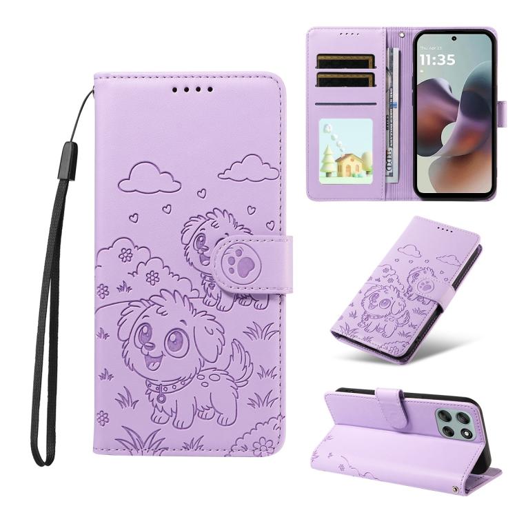 For Motorola Moto G56 5G / G66j Embossed Heart Dog RFID Blocking Wallet Leather Phone Case(Purple) - free shipping - PMC TechLife - Order now!